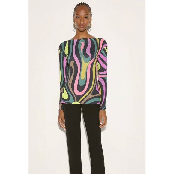 EMILIO PUCCI Marmo-Print Multicolored Top Silk Size 2 $935 - Picture 1 of 9